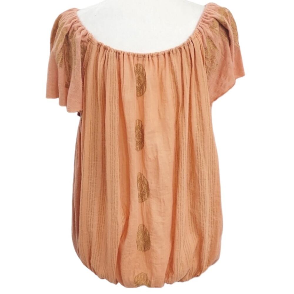 Free People Embroidered Peasant Top in Coral (Orange) with Gold & Burgundy XS - Picture 8 of 8